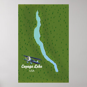 Poster mapa de viagem do estilo vintage do Lago Cayuga