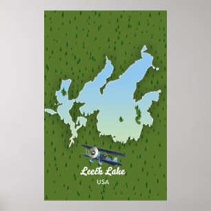 Poster Mapa de viagem do lago Leech