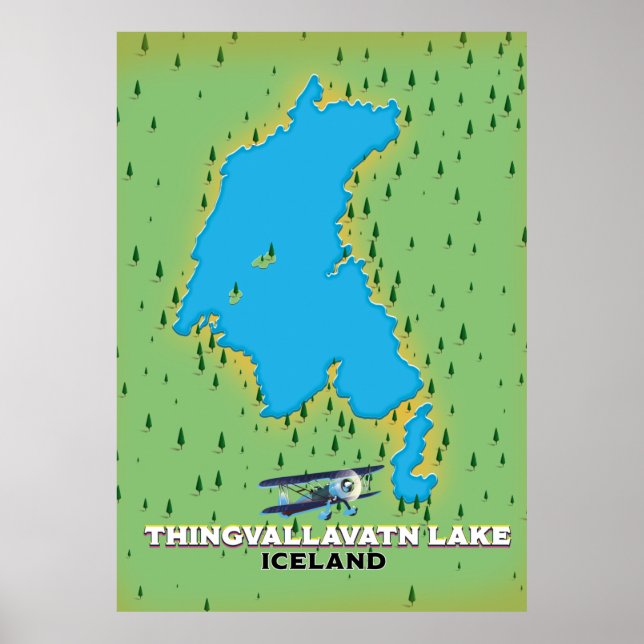 Poster Mapa de viagem do lago Thingvallavatn Islândia (Frente)