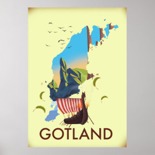 Poster Mapa de Viagem do Mar Báltico de Gotland