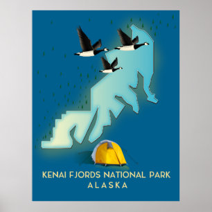 Poster Mapa de viagem do Parque Nacional do Kenai Fjords 