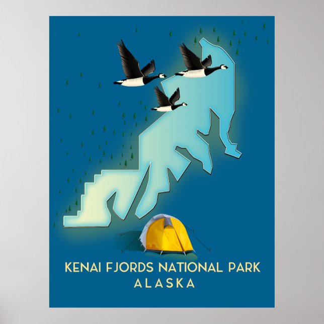 Poster Mapa de viagem do Parque Nacional Kenai Fjords Ala (Frente)
