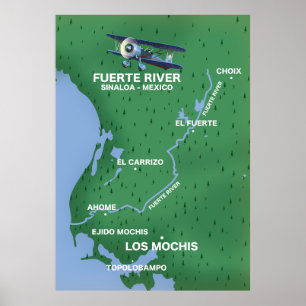 Poster Mapa de viagem do Rio Fuerte Sinaloa, México