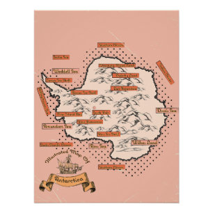 Póster Mapa de viagem ilustrado Antártica