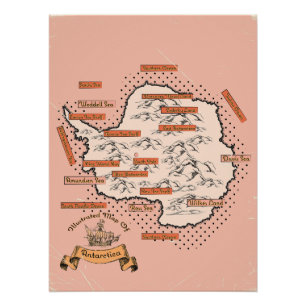 Póster Mapa de viagem ilustrado Antártica