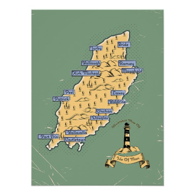 Póster Mapa de viagem ilustrado da Ilha de Man (Frente)