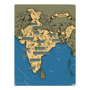 Póster Mapa de viagem ilustrado da Índia