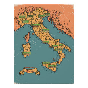 Póster Mapa de viagem ilustrado da Itália