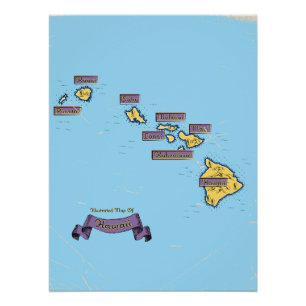 Póster Mapa de viagem ilustrado do Havaí