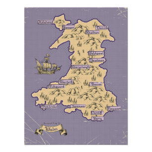 Póster Mapa de viagem ilustrado do País de Gales