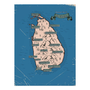 Póster Mapa de viagem ilustrado do Sri Lanka