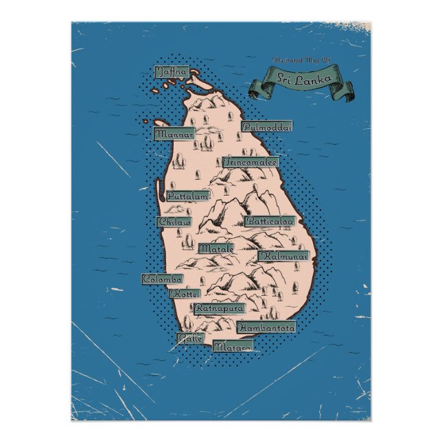 Póster Mapa de viagem ilustrado do Sri Lanka (Frente)