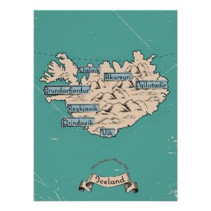Póster Mapa de viagem ilustrado Islândia