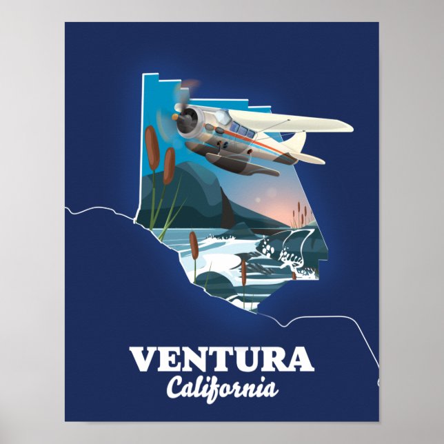 Poster Mapa de viagem Ventura Califórnia (Frente)