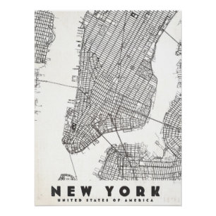 Póster Mapa de Viagens Antigo da Cidade de Nova York