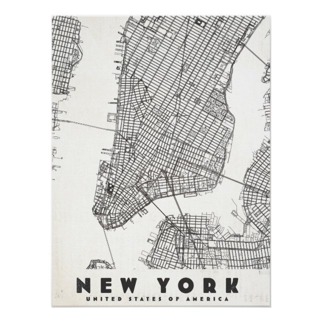 Póster Mapa de Viagens Antigo da Cidade de Nova York (Frente)