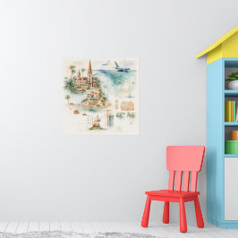 Poster Mapa de Viagens Aquarela