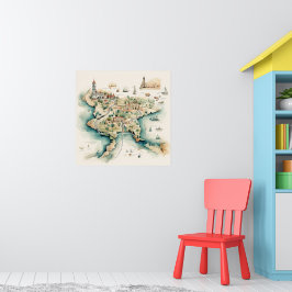 Poster Mapa de Viagens aquarela