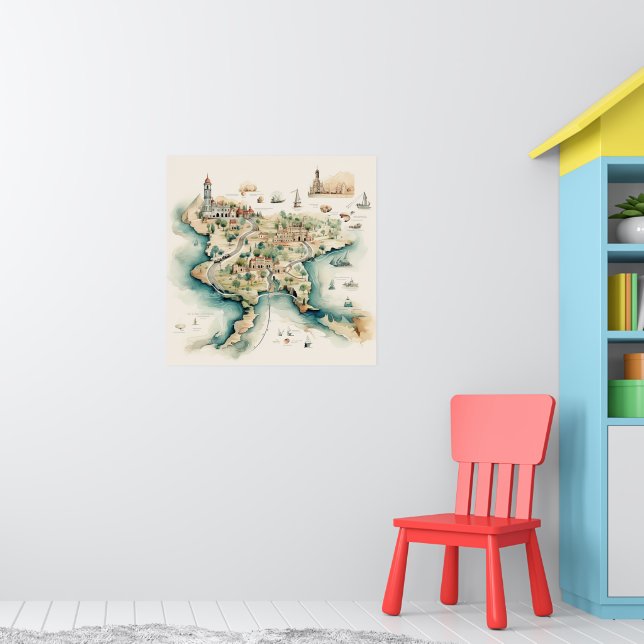 Poster Mapa de Viagens aquarela (Berçário 1)