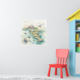 Poster Mapa de Viagens aquarela