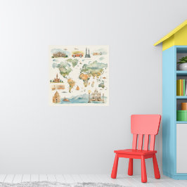 Poster Mapa de Viagens aquarela