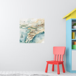 Poster Mapa de Viagens aquarela