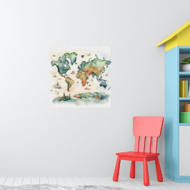 Poster Mapa de Viagens aquarela