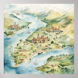 Poster Mapa de Viagens em Aquarela