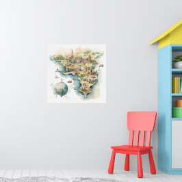 Poster Mapa de Viagens em Aquarela