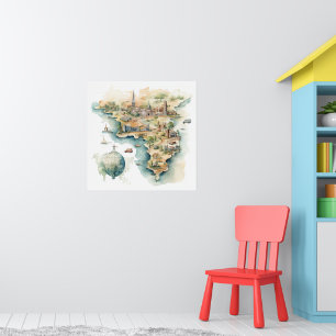 Poster Mapa de Viagens em Aquarela