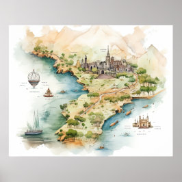 Poster Mapa de Viagens em Aquarela