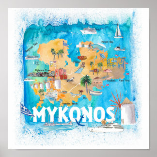 Poster Mapa de Viagens Ilustrado da Grécia de  do Mykonos