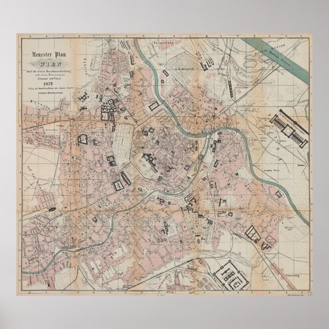 Poster Mapa de Viena da Áustria (1872) (Frente)