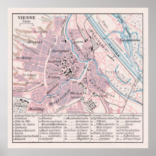 Poster Mapa de Viena da Áustria (1900)