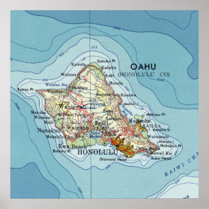 Poster Mapa de Vintae de Oahu