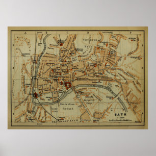 Poster Mapa de Vintage Bath England (1901)