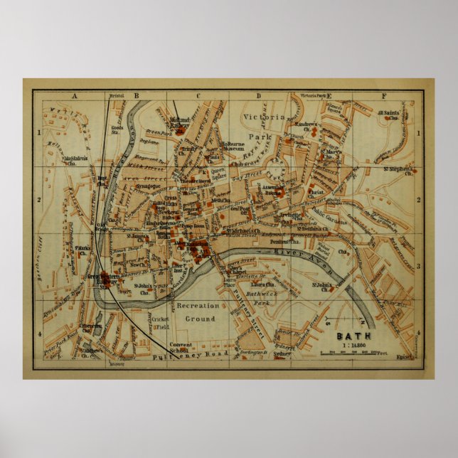 Poster Mapa de Vintage Bath England (1901) (Frente)