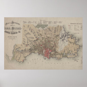 Poster Mapa de Vintage Beirute no Líbano (1876)