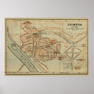 Poster Mapa de Vintage Coimbra Portugal (1913)