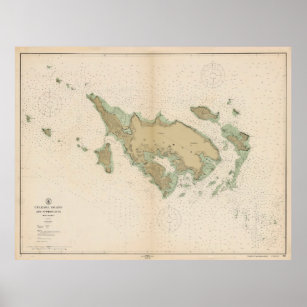 Poster Mapa de Vintage Culebra Porto Rico (1914)