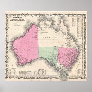 Poster Mapa de Vintage da Austrália (1862)