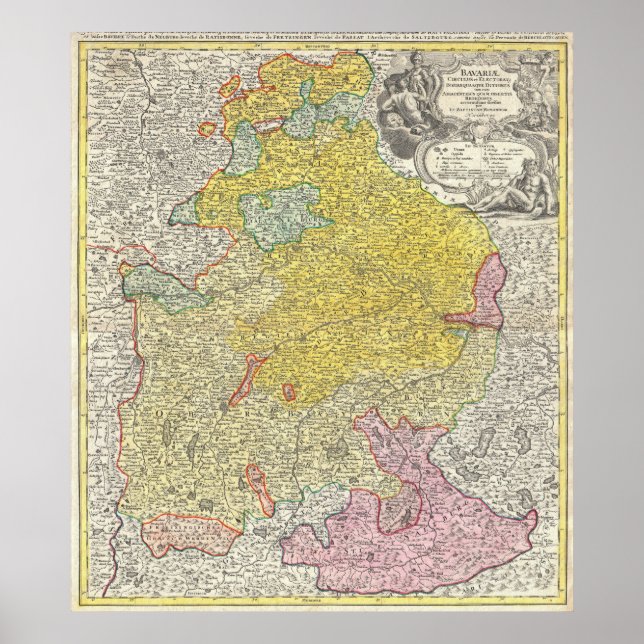 Póster Mapa de Vintage da Baviera Alemanha (1728) (Frente)