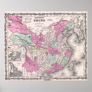 Poster Mapa de Vintage da China (1862)