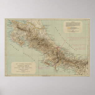 Poster Mapa de Vintage da Costa Rica (1896)