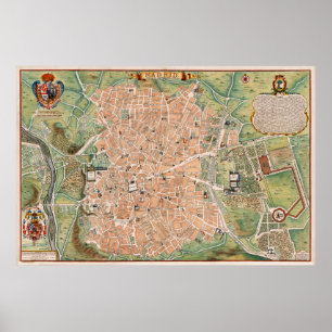 Poster Mapa de Vintage da Espanha de Madrid (1705)