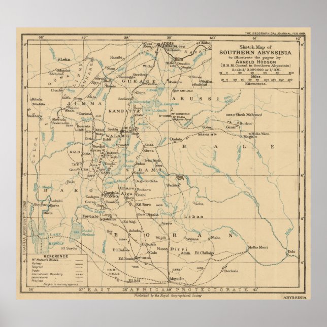 Poster Mapa de Vintage da Etiópia (1919) (Frente)
