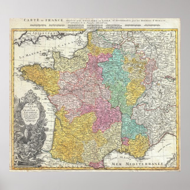 Póster Mapa de Vintage da França (1741) (Frente)