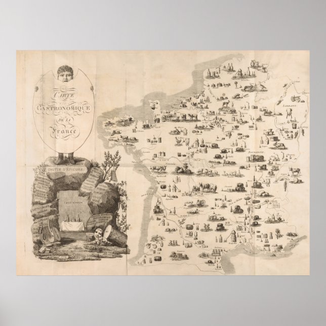 Póster Mapa de Vintage da França (1809) (Frente)