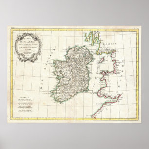 Póster Mapa de Vintage da Irlanda (1771)
