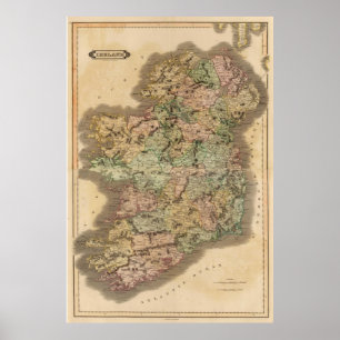 Póster Mapa de Vintage da Irlanda (1831)
